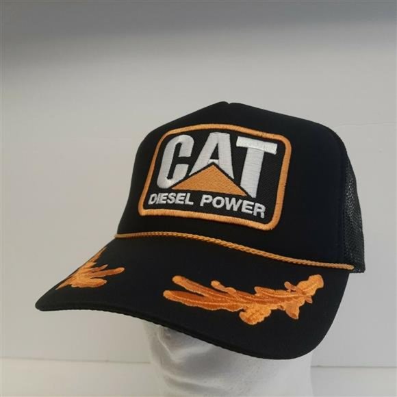 Vintage Style CAT Diesel Power Embroidered Patch Foam Curved Bill Trucker Mesh